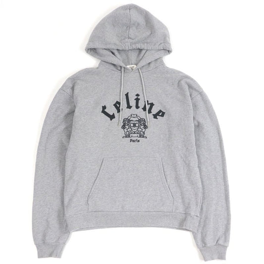 Celine Ry08m670q Eddie Period Logo Embroidery Pullover Hoodie Grey XS Made In