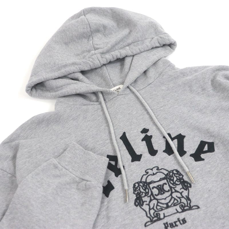 Celine Ry08m670q Eddie Period Logo Embroidery Pullover Hoodie Grey XS Made In
