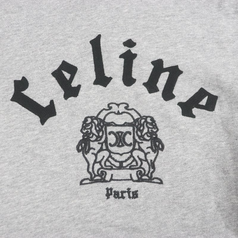Celine Ry08m670q Eddie Period Logo Embroidery Pullover Hoodie Grey XS Made In