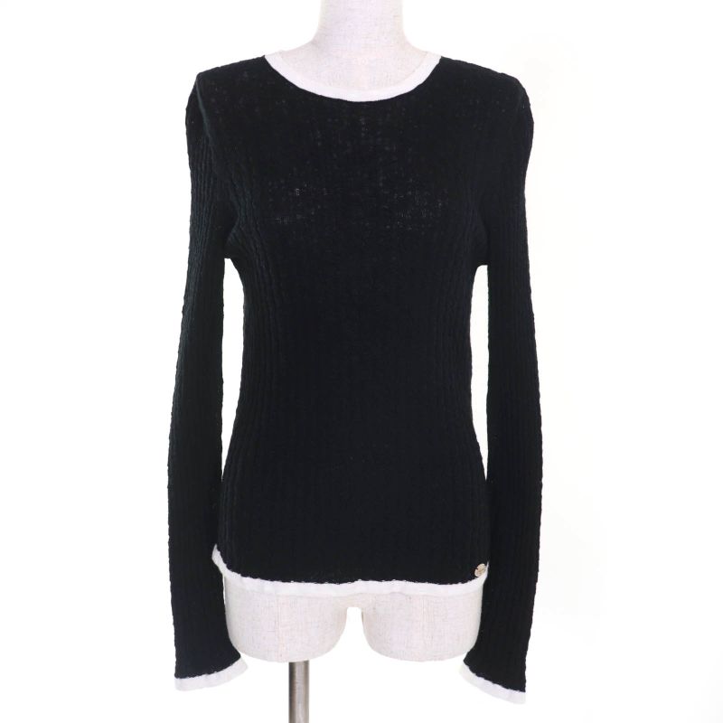 CHANEL P72076 100% Cotton Crew Neck With Coco Plaque Long Sleeves Ribbed Knit