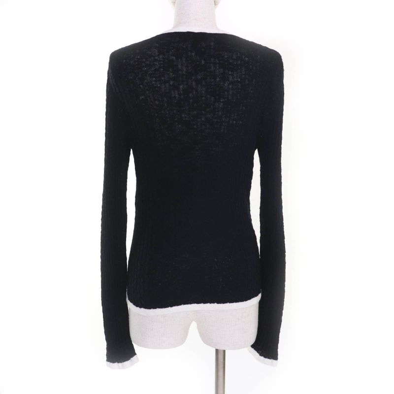 CHANEL P72076 100% Cotton Crew Neck With Coco Plaque Long Sleeves Ribbed Knit