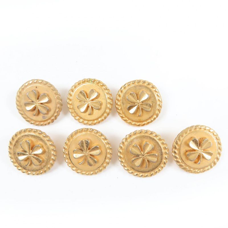 CHANEL Vintage Set Of 7 Clover Buttons Metal Buttons Button Set Gold Ladies