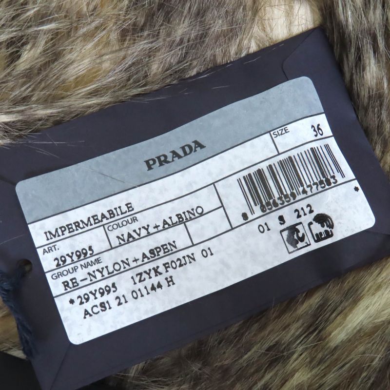 Prada 2021 29y995 With Triangle Logo Pouch Eco Fur Hooded Re-nylon Long Coat