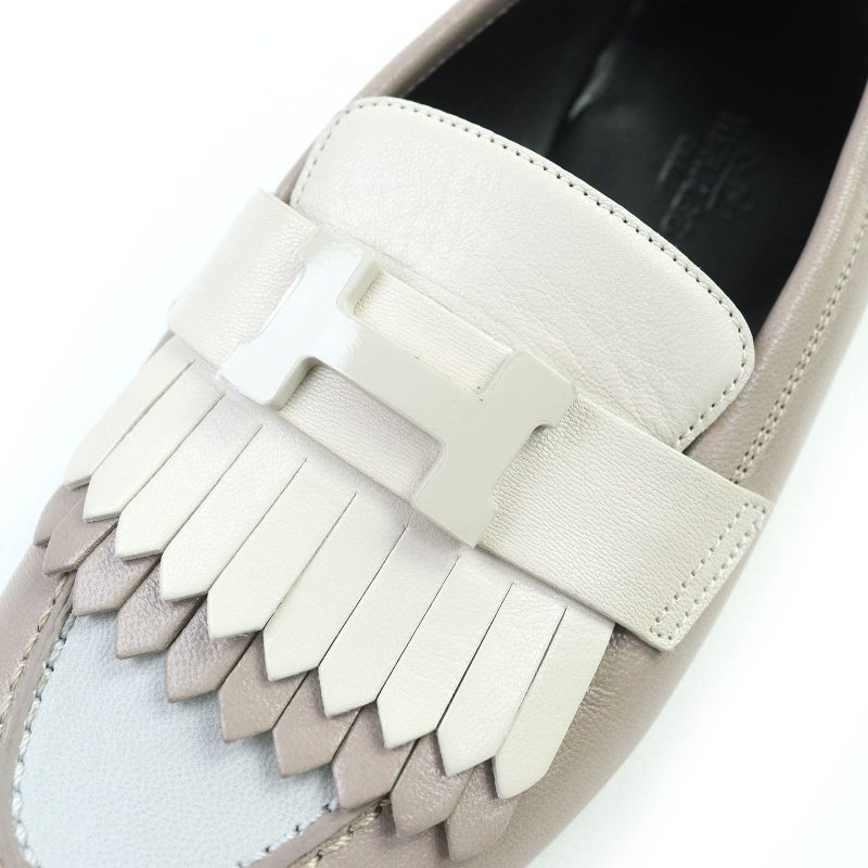 Hermes 232136z Royale H Logo Moccasin Leather Loafers Beige 36 Storage With Bag