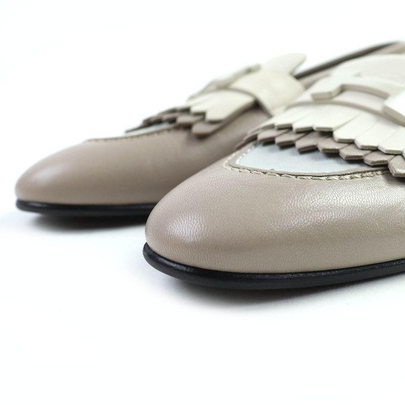 Hermes 232136z Royale H Logo Moccasin Leather Loafers Beige 36 Storage With Bag