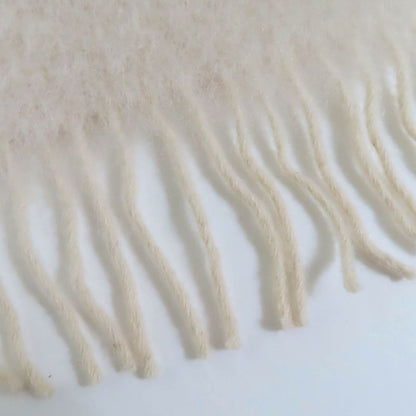 LOEWE F655254x01 Mohair Wool Anagram Logo Leather Patch Fringed Scarf Beige