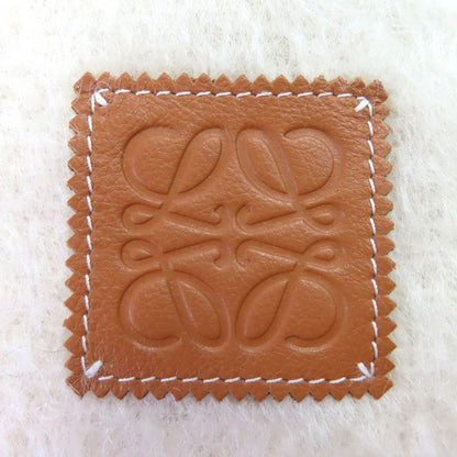 LOEWE F655254x01 Mohair Wool Anagram Logo Leather Patch Fringed Scarf Beige