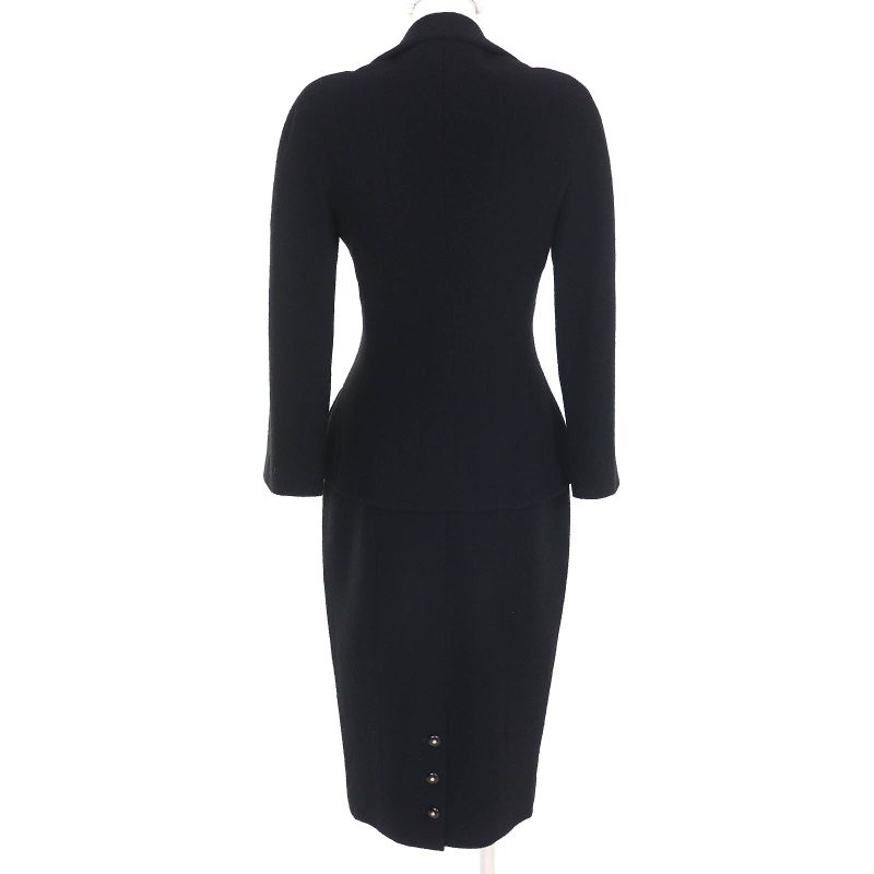 CHANEL Vintage 95A P05816 Coco Mark Button Wool Tweed Jacket Skirt Setup Black