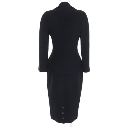 CHANEL Vintage 95A P05816 Coco Mark Button Wool Tweed Jacket Skirt Setup Black