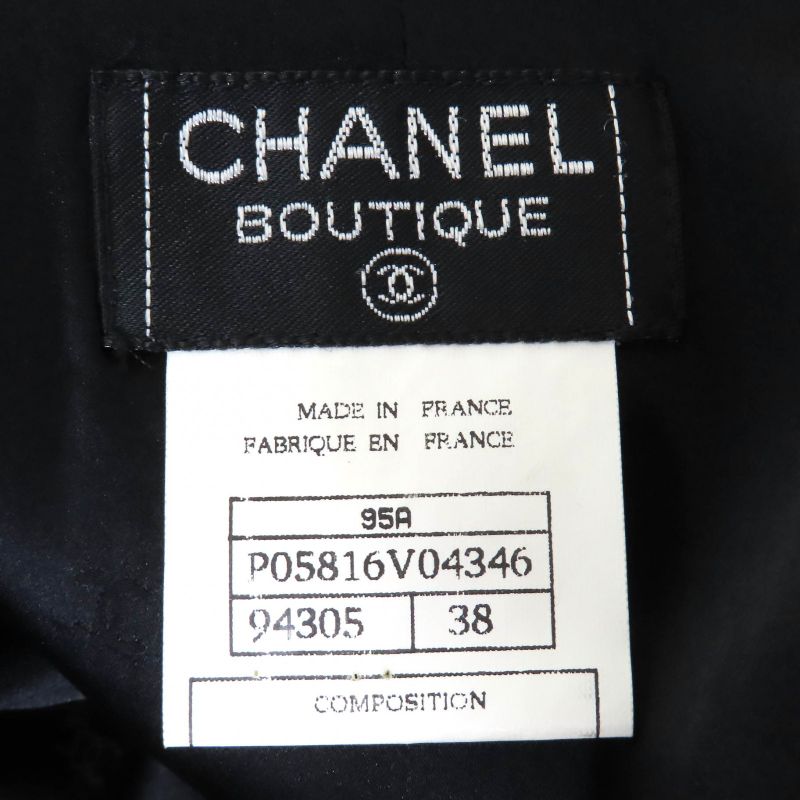 CHANEL Vintage 95A P05816 Coco Mark Button Wool Tweed Jacket Skirt Setup Black