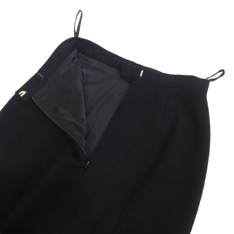 CHANEL Vintage 95A P05816 Coco Mark Button Wool Tweed Jacket Skirt Setup Black