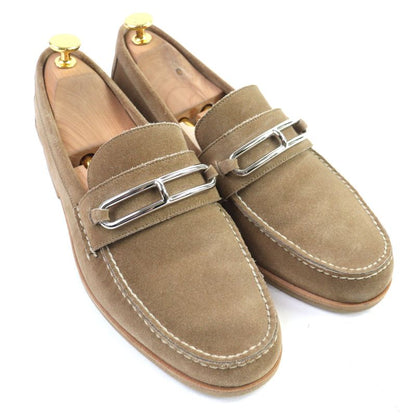 Hermes Suede Leather Luli Buckle Moccasin Sewing Loafers Beige 40 With Box And