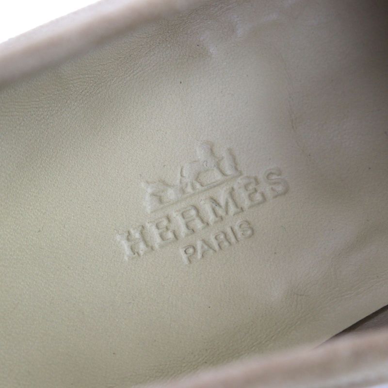 Hermes Suede Leather Luli Buckle Moccasin Sewing Loafers Beige 40 With Box And