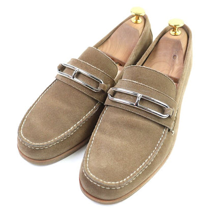 Hermes Suede Leather Luli Buckle Moccasin Sewing Loafers Beige 40 With Box And