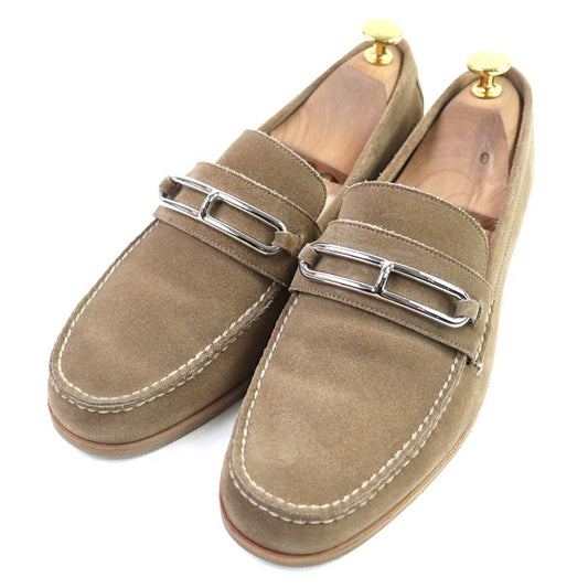 Hermes Suede Leather Luli Buckle Moccasin Sewing Loafers Beige 40 With Box And