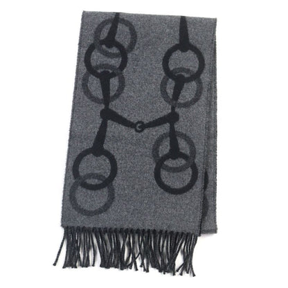 Hermes Enny Moll 100% Cashmere Flannel Gris Cine Cles Jacquard Weave Horse Bit