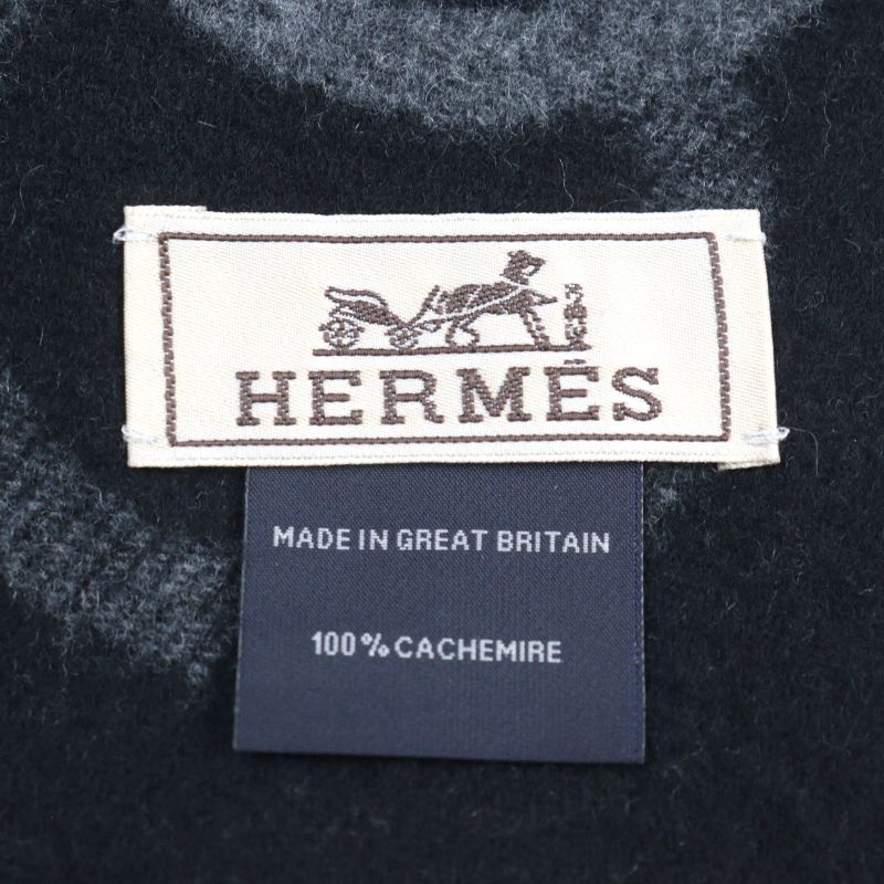 Hermes Enny Moll 100% Cashmere Flannel Gris Cine Cles Jacquard Weave Horse Bit
