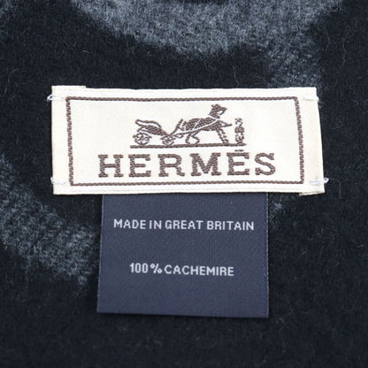 Hermes Enny Moll 100% Cashmere Flannel Gris Cine Cles Jacquard Weave Horse Bit