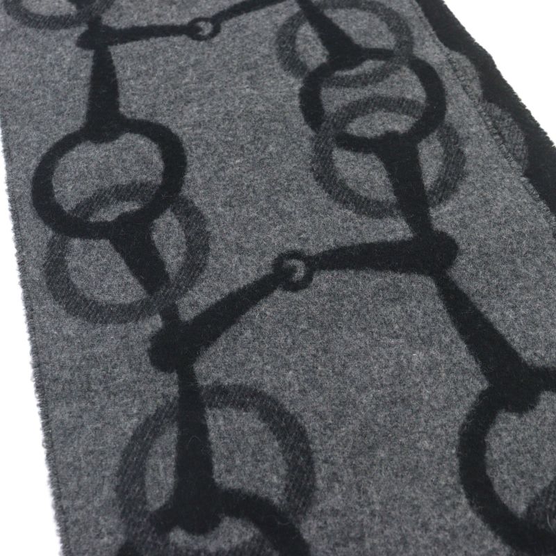 Hermes Enny Moll 100% Cashmere Flannel Gris Cine Cles Jacquard Weave Horse Bit