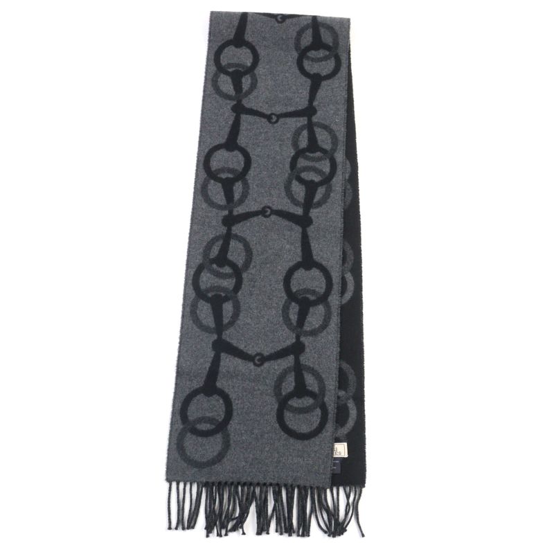 Hermes Enny Moll 100% Cashmere Flannel Gris Cine Cles Jacquard Weave Horse Bit