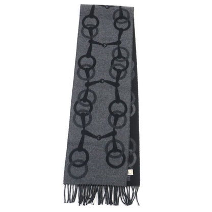 Hermes Enny Moll 100% Cashmere Flannel Gris Cine Cles Jacquard Weave Horse Bit