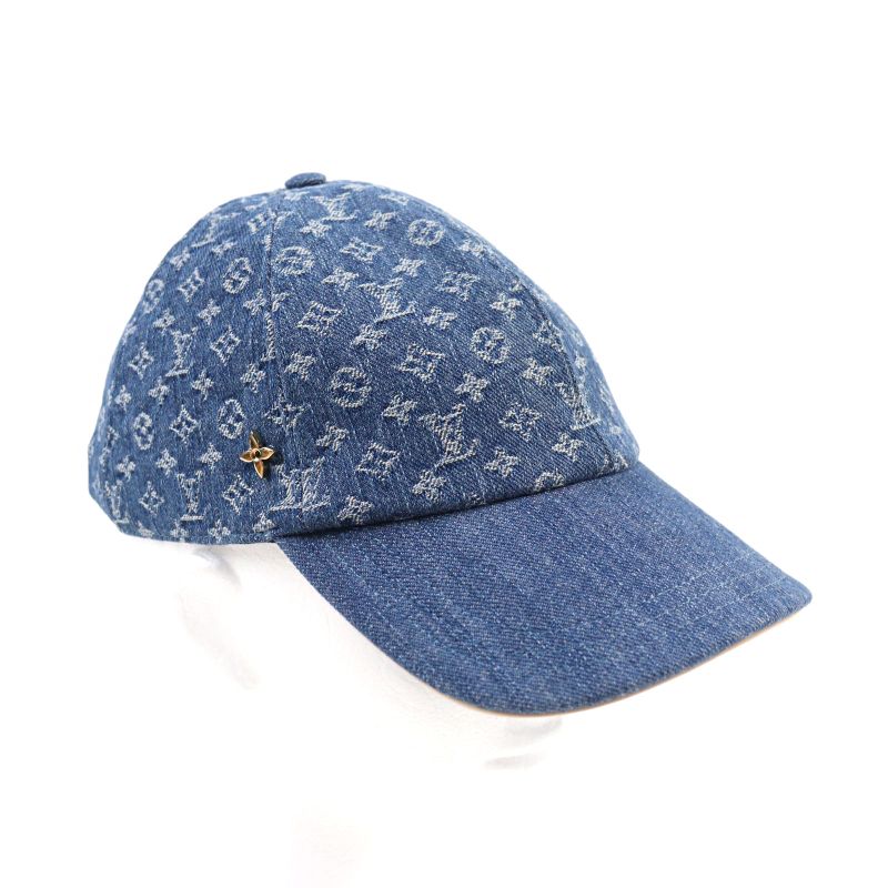 Louis Vuitton M7276l 100% Cotton LV Remix Monogram Denim Cap Indigo Blue With