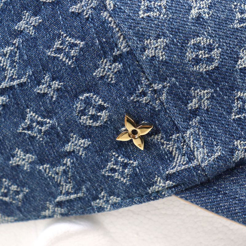 Louis Vuitton M7276l 100% Cotton LV Remix Monogram Denim Cap Indigo Blue With