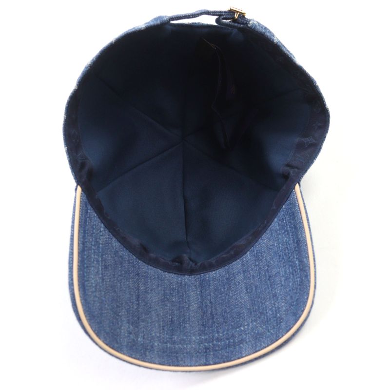 Louis Vuitton M7276l 100% Cotton LV Remix Monogram Denim Cap Indigo Blue With