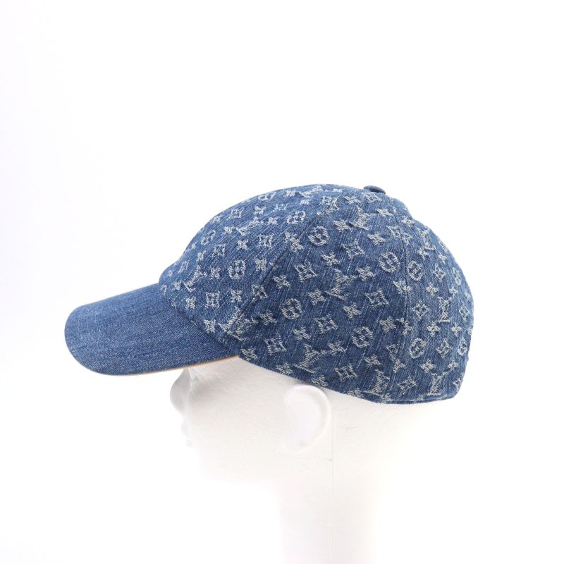 Louis Vuitton M7276l 100% Cotton LV Remix Monogram Denim Cap Indigo Blue With