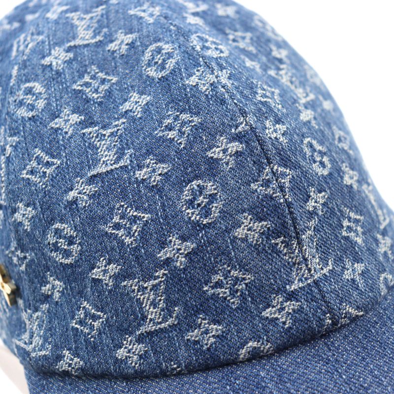 Louis Vuitton M7276l 100% Cotton LV Remix Monogram Denim Cap Indigo Blue With