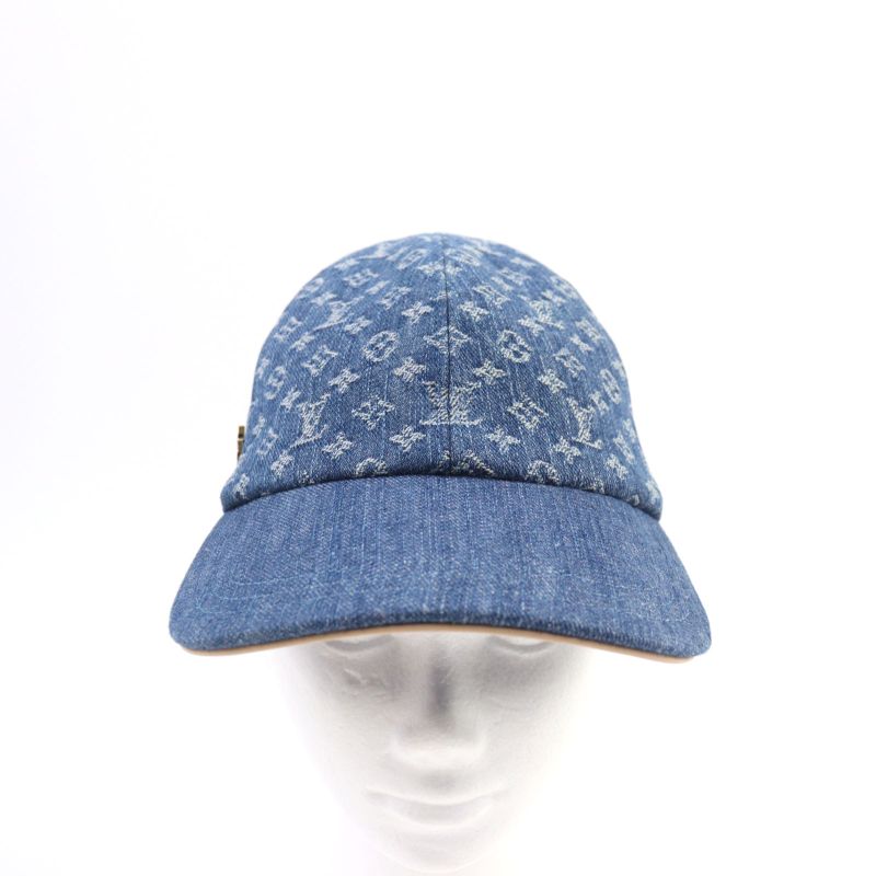 Louis Vuitton M7276l 100% Cotton LV Remix Monogram Denim Cap Indigo Blue With