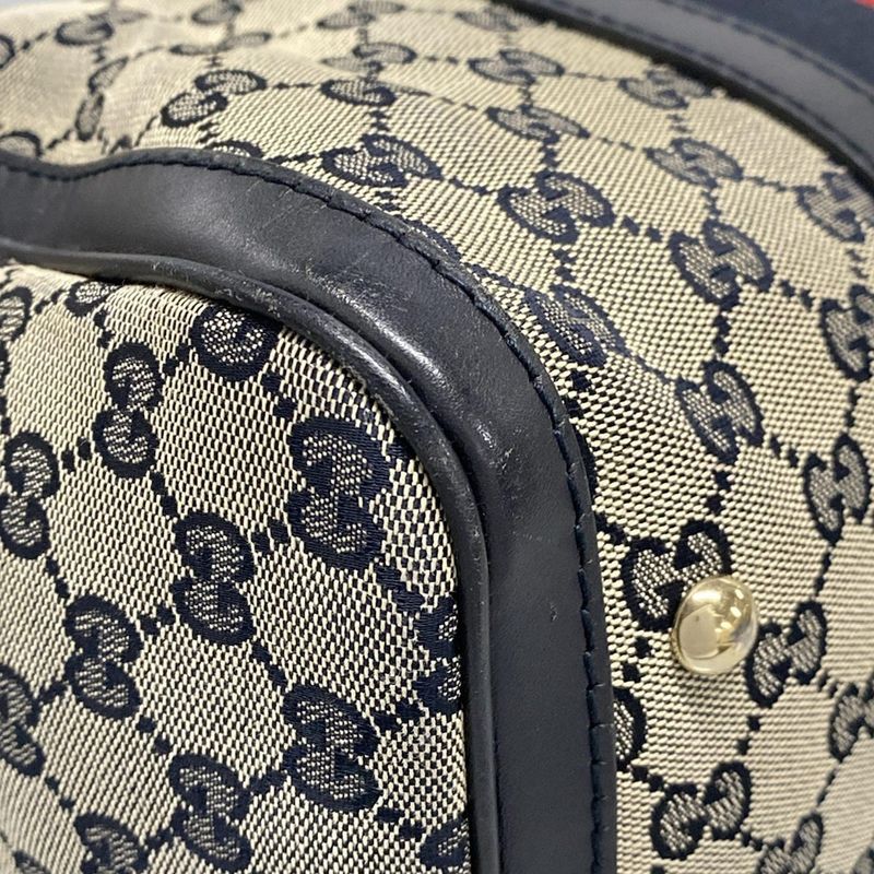 Gucci Handbag GG Pattern 247205 Ivory X Navy X Red Mini Boston Leather