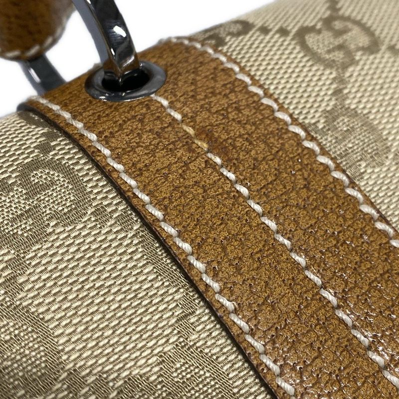 Gucci Handbag GG Pattern 113014 Beige And Brown Leather