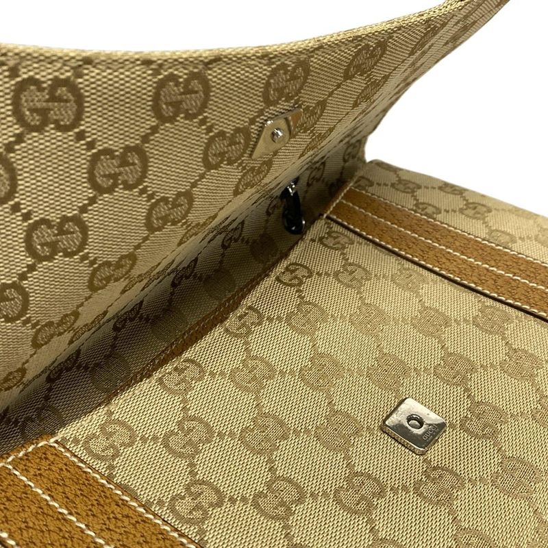 Gucci Handbag GG Pattern 113014 Beige And Brown Leather