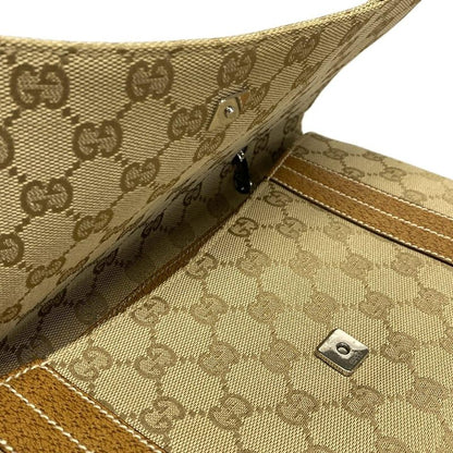 Gucci Handbag GG Pattern 113014 Beige And Brown Leather
