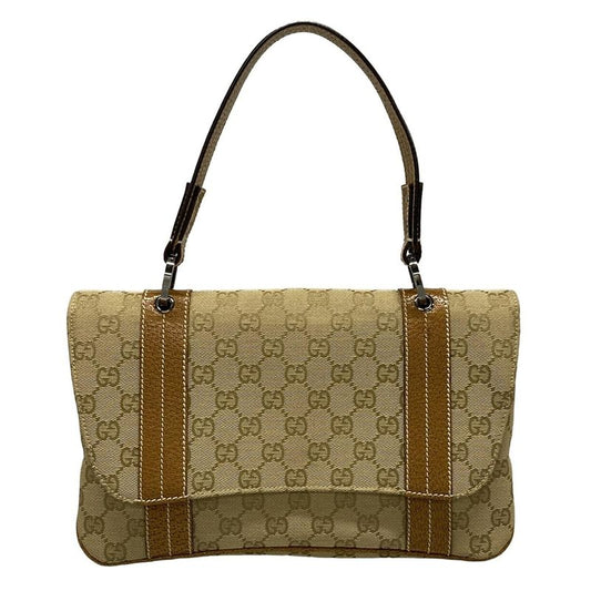 Gucci Handbag GG Pattern 113014 Beige And Brown Leather