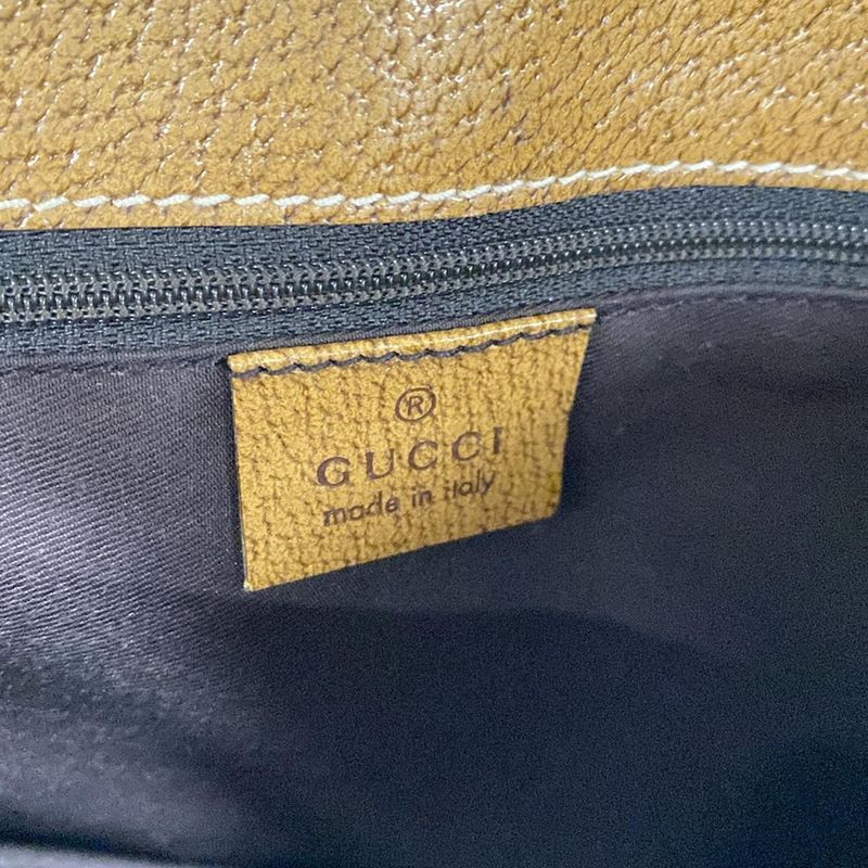 Gucci Handbag GG Pattern 113014 Beige And Brown Leather