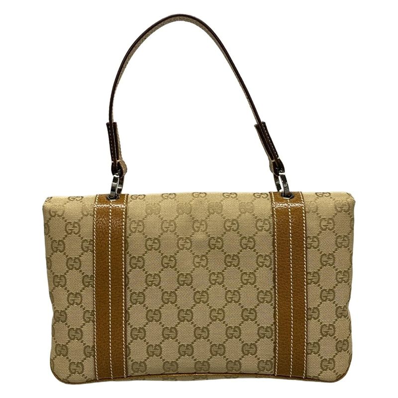 Gucci Handbag GG Pattern 113014 Beige And Brown Leather