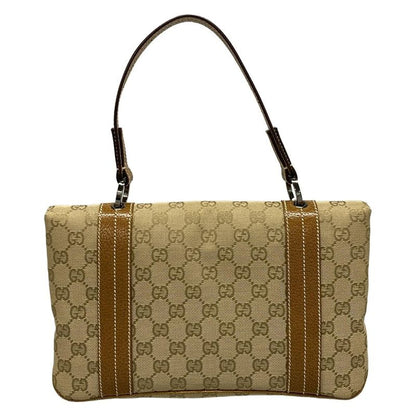 Gucci Handbag GG Pattern 113014 Beige And Brown Leather