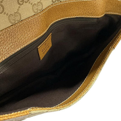 Gucci Handbag GG Pattern 113014 Beige And Brown Leather