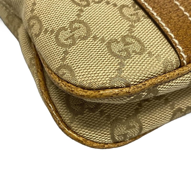 Gucci Handbag GG Pattern 113014 Beige And Brown Leather