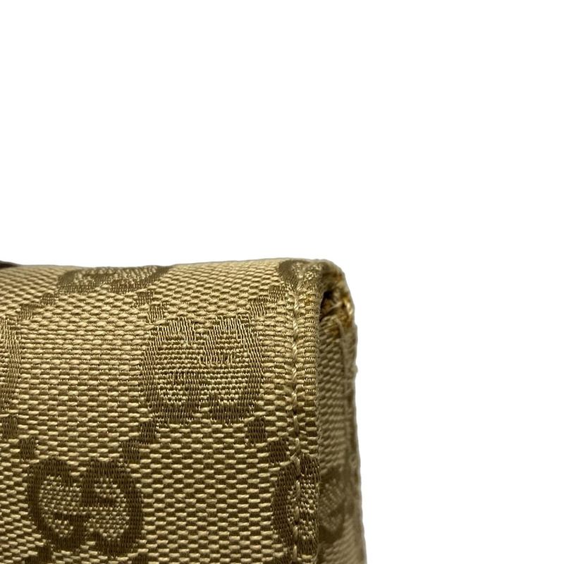 Gucci Handbag GG Pattern 113014 Beige And Brown Leather