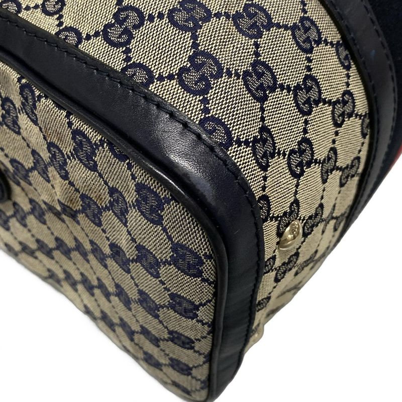 Gucci Handbag GG Pattern 247205 Beige×navy×red Mini Boston Leather