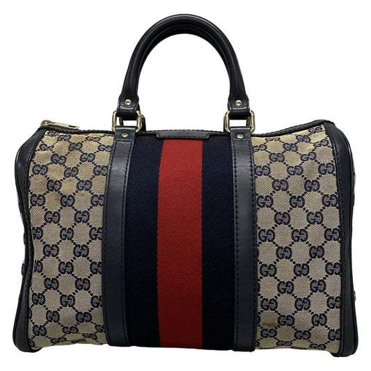 Gucci Handbag GG Pattern 247205 Beige×navy×red Mini Boston Leather