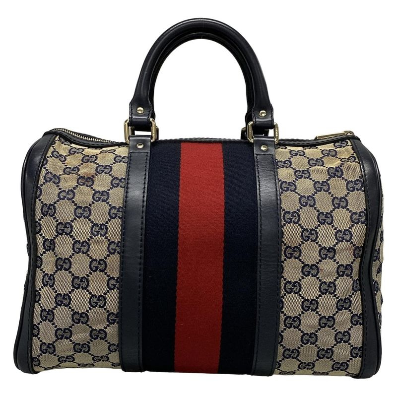 Gucci Handbag GG Pattern 247205 Beige×navy×red Mini Boston Leather