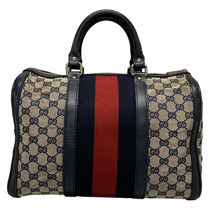 Gucci Handbag GG Pattern 247205 Beige×navy×red Mini Boston Leather