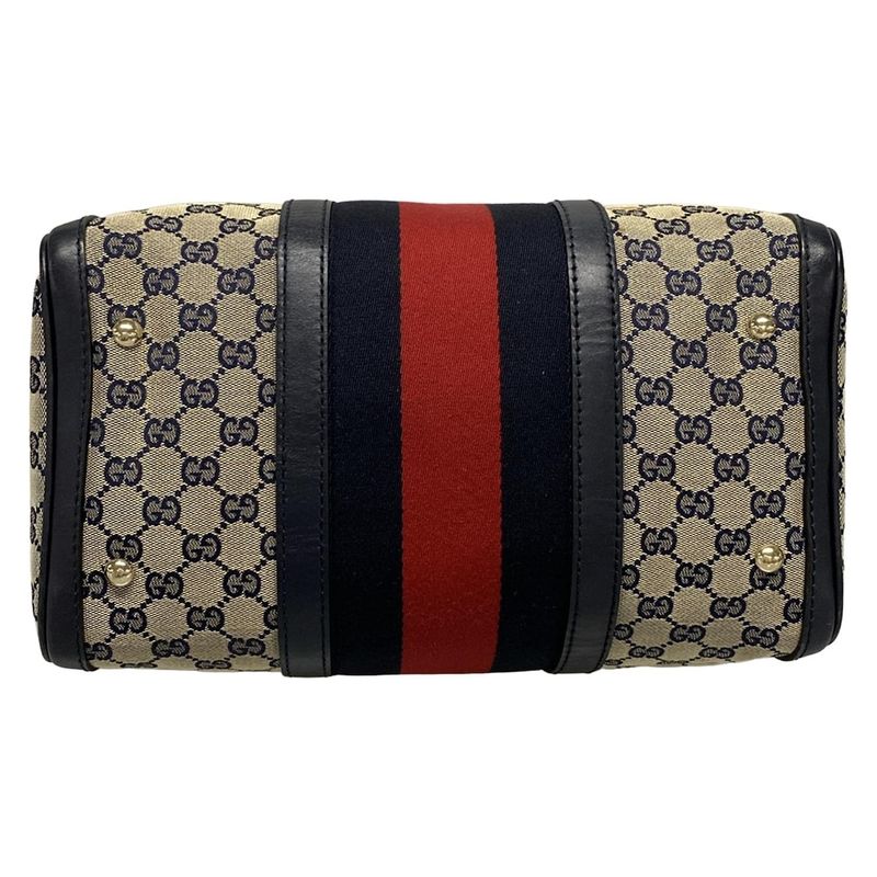 Gucci Handbag GG Pattern 247205 Beige×navy×red Mini Boston Leather