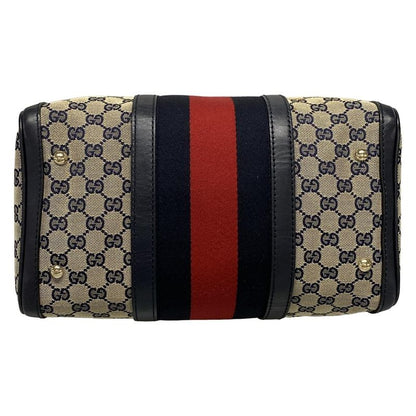 Gucci Handbag GG Pattern 247205 Beige×navy×red Mini Boston Leather