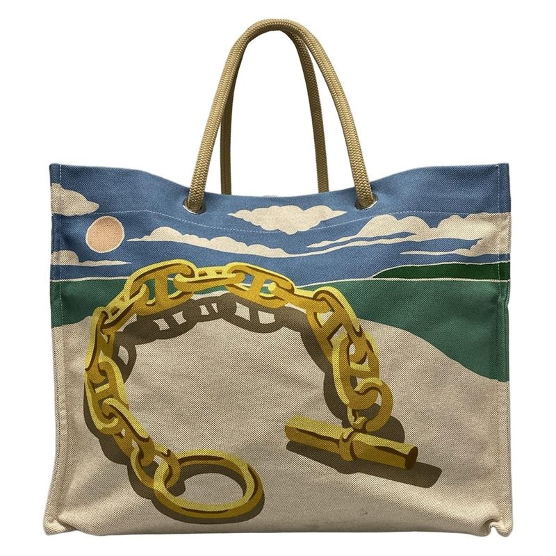 Hermes Tote Bag Escal À La Plage Ivory X Brown X Multi Silver Hardware /beach