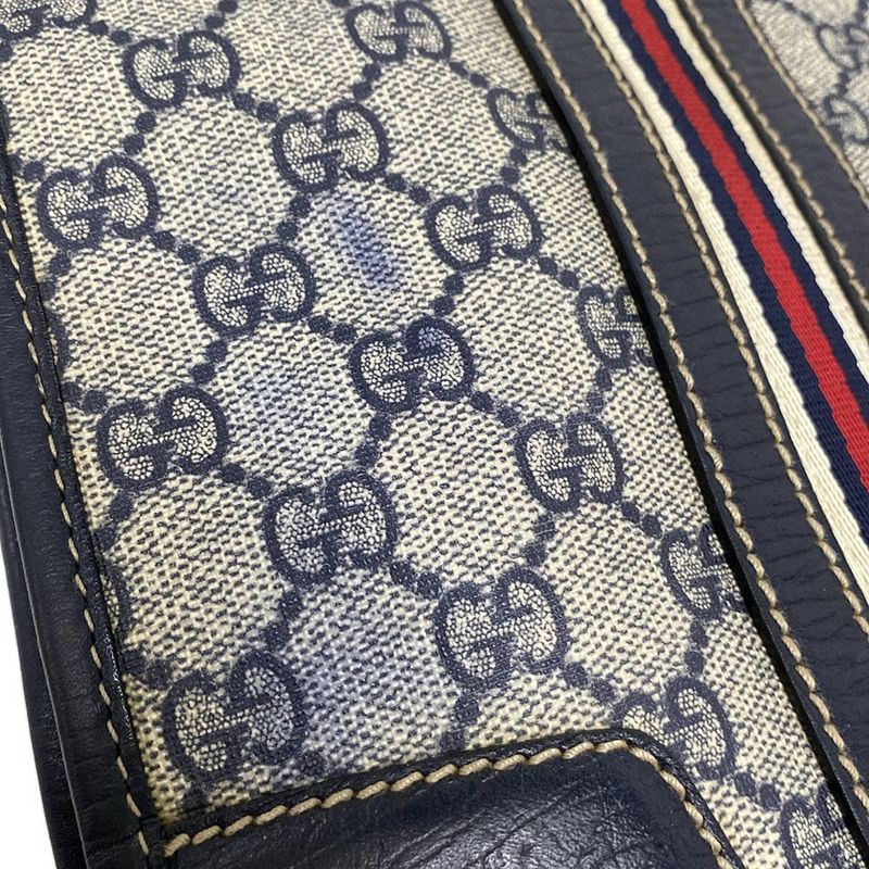 Gucci GG Plus GG Supreme 145842 Ivory X Navy X Red Leather